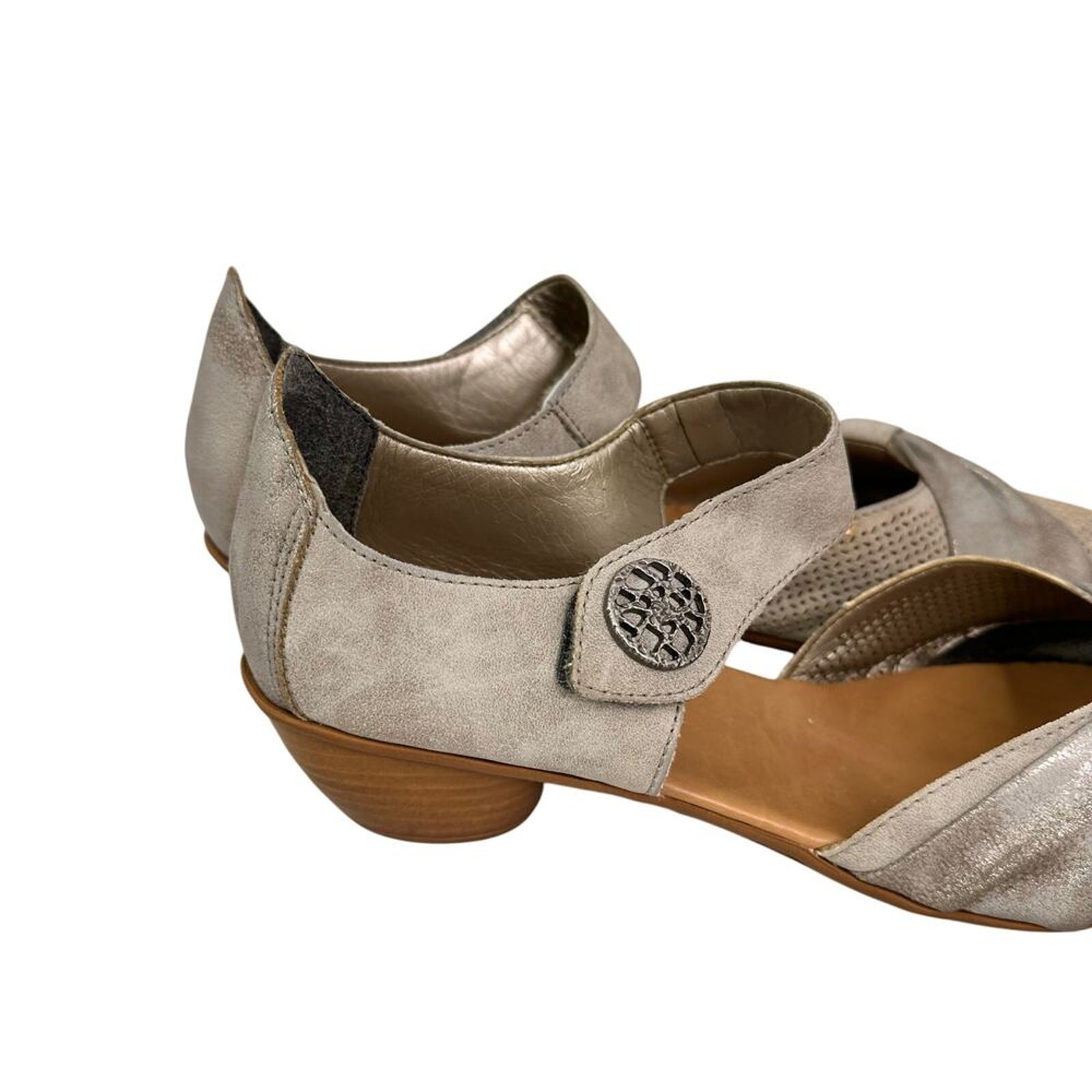 Rieker women’s antique gray perforated leather Mary Jane shoes size EU 39