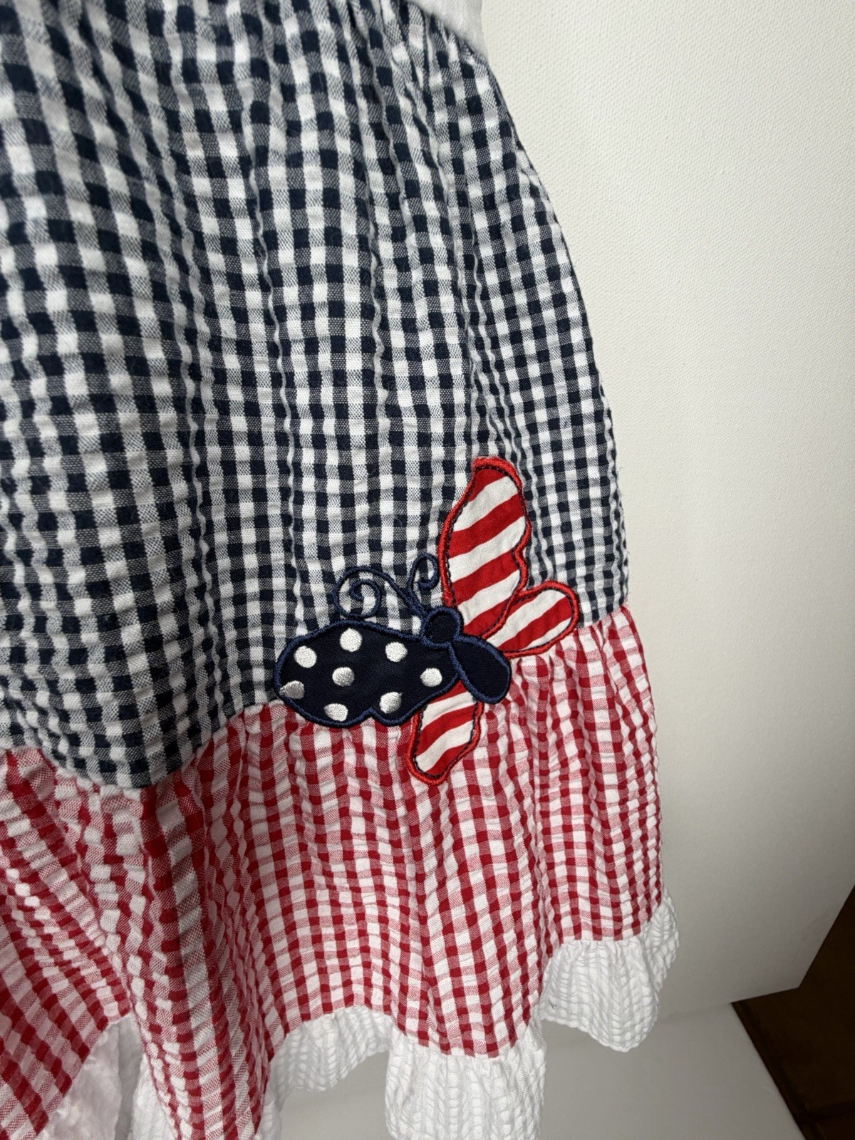 Emily Rose Red White Blue Dress Gingham Appliqué Butterfly Size 3T