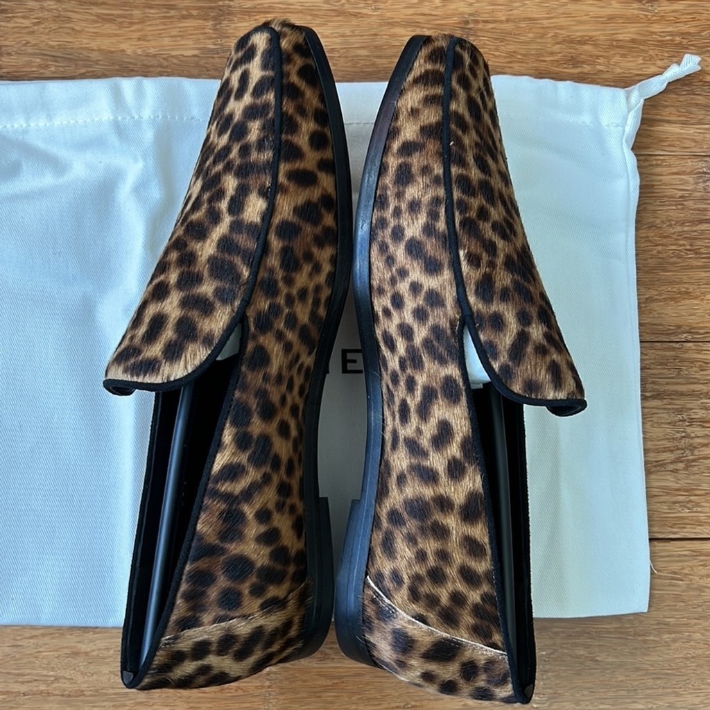 NEW FRAME Designer Le Verona Leather Leopard Print Loafers 38 w/ Dust Bag