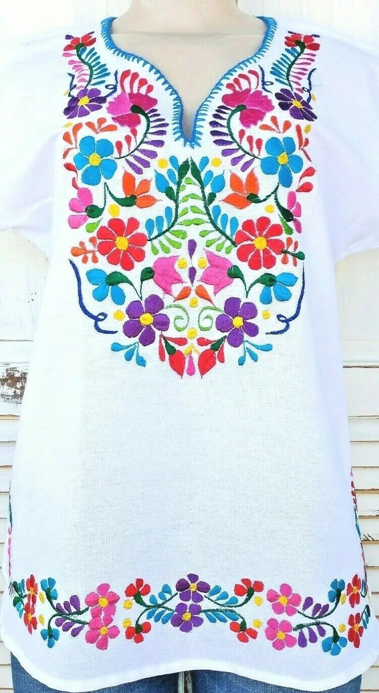 Mexican Embroidered Women’s Blouse Assorted Sizes & Colors S To 3XL Peasant Top