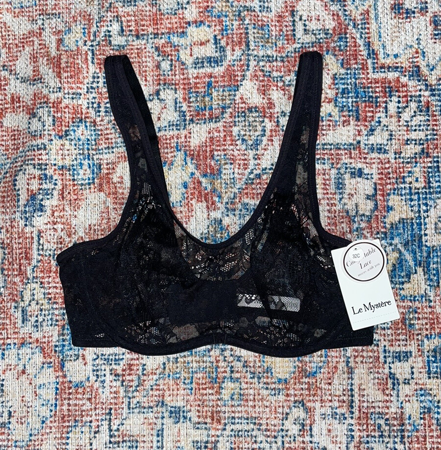 Le Mystere Stretch Lace Unlined Bra In Black SZ US 32C NWT