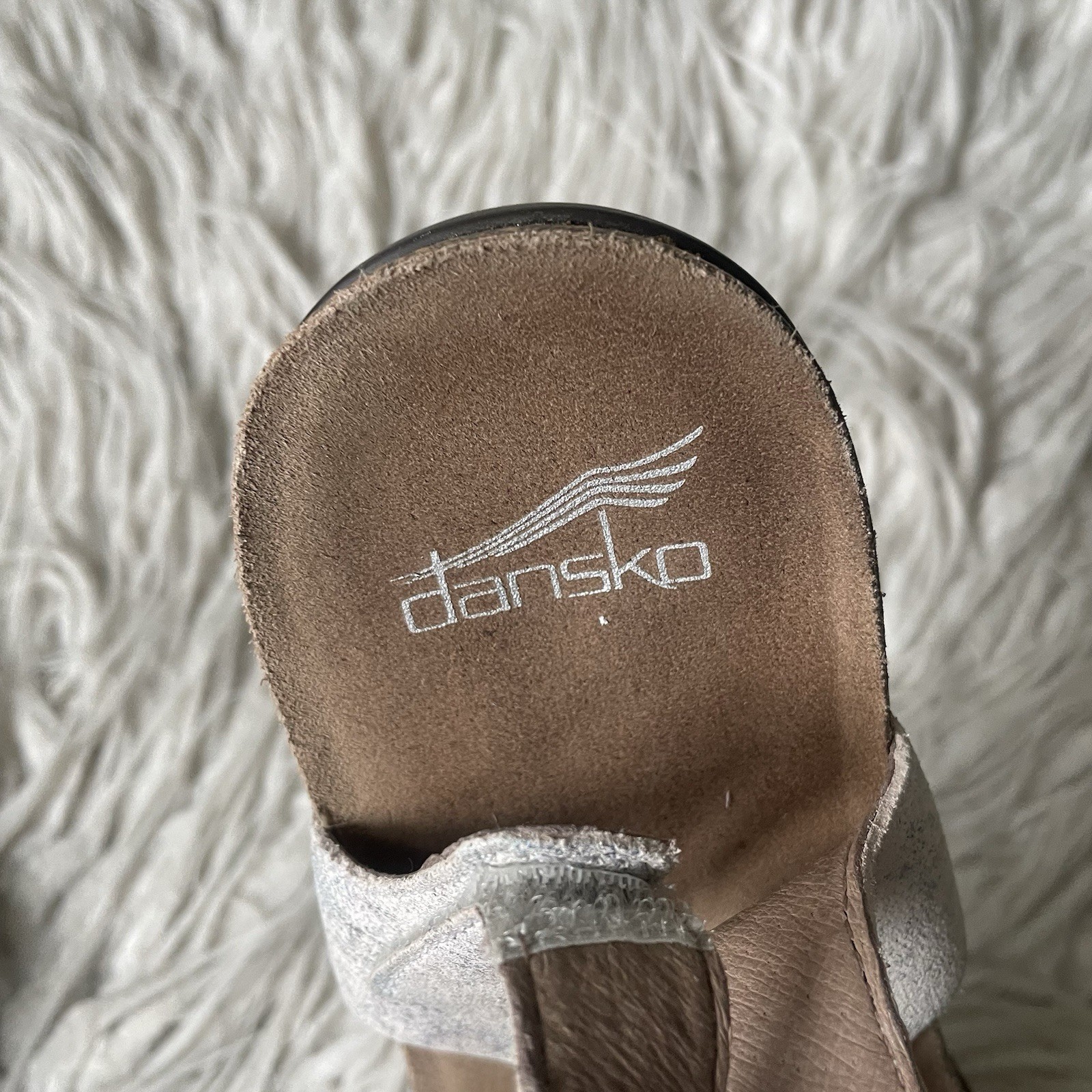 Dansko Reece Pearl Petrol Multicolor Leather Toe Loop Slingback Sandals EUC 39