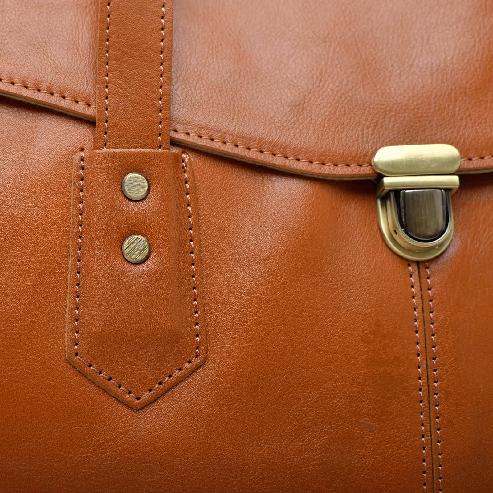 Erivis Brown Women Genuine Leather Briefcase with Adjustable Strap