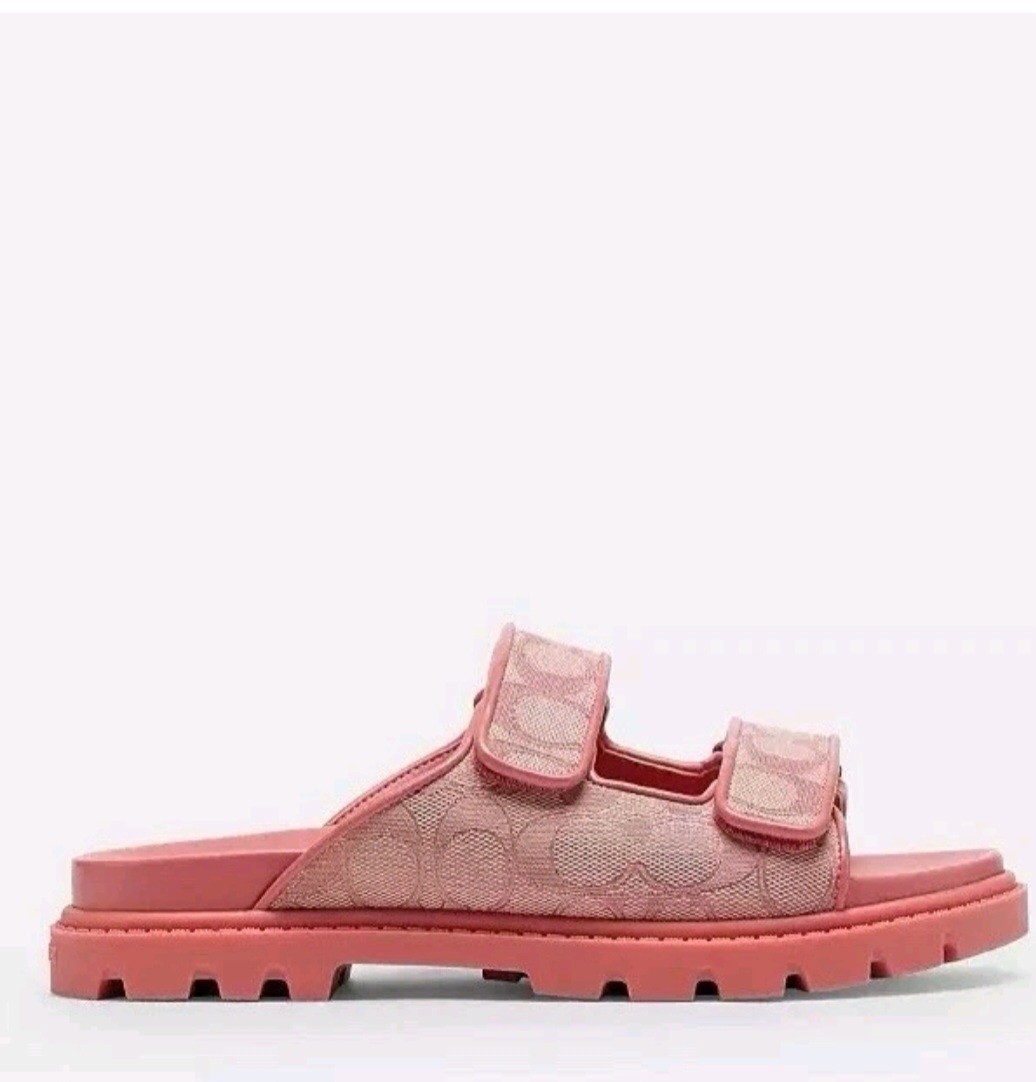 NWT Coach Woman Two Band Sport Slide In Signature Jacquard True Pink CBN29