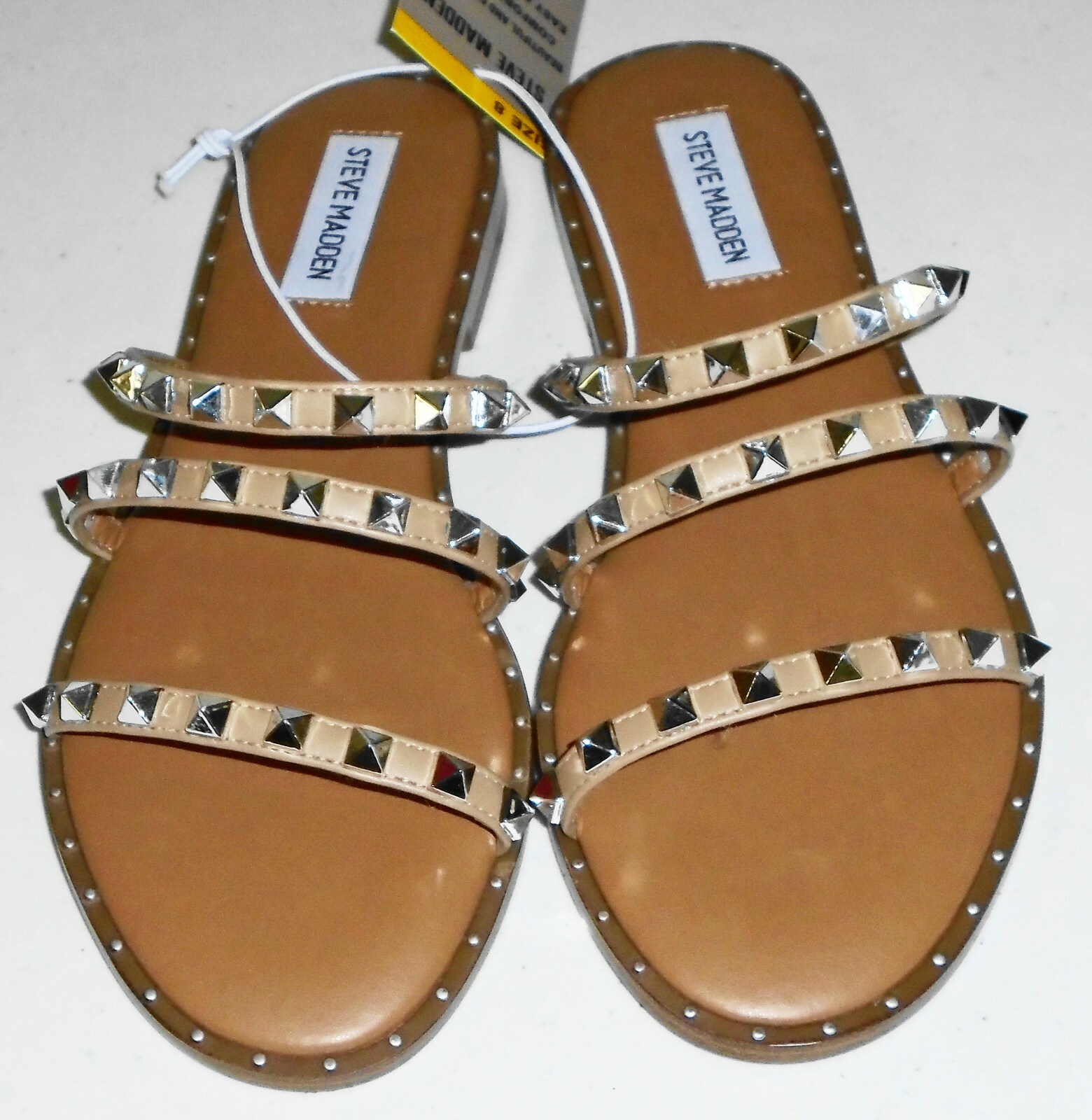 New Steve Madden Studded Sandals, Tan, LODL01S1, Sizes 6 – 10