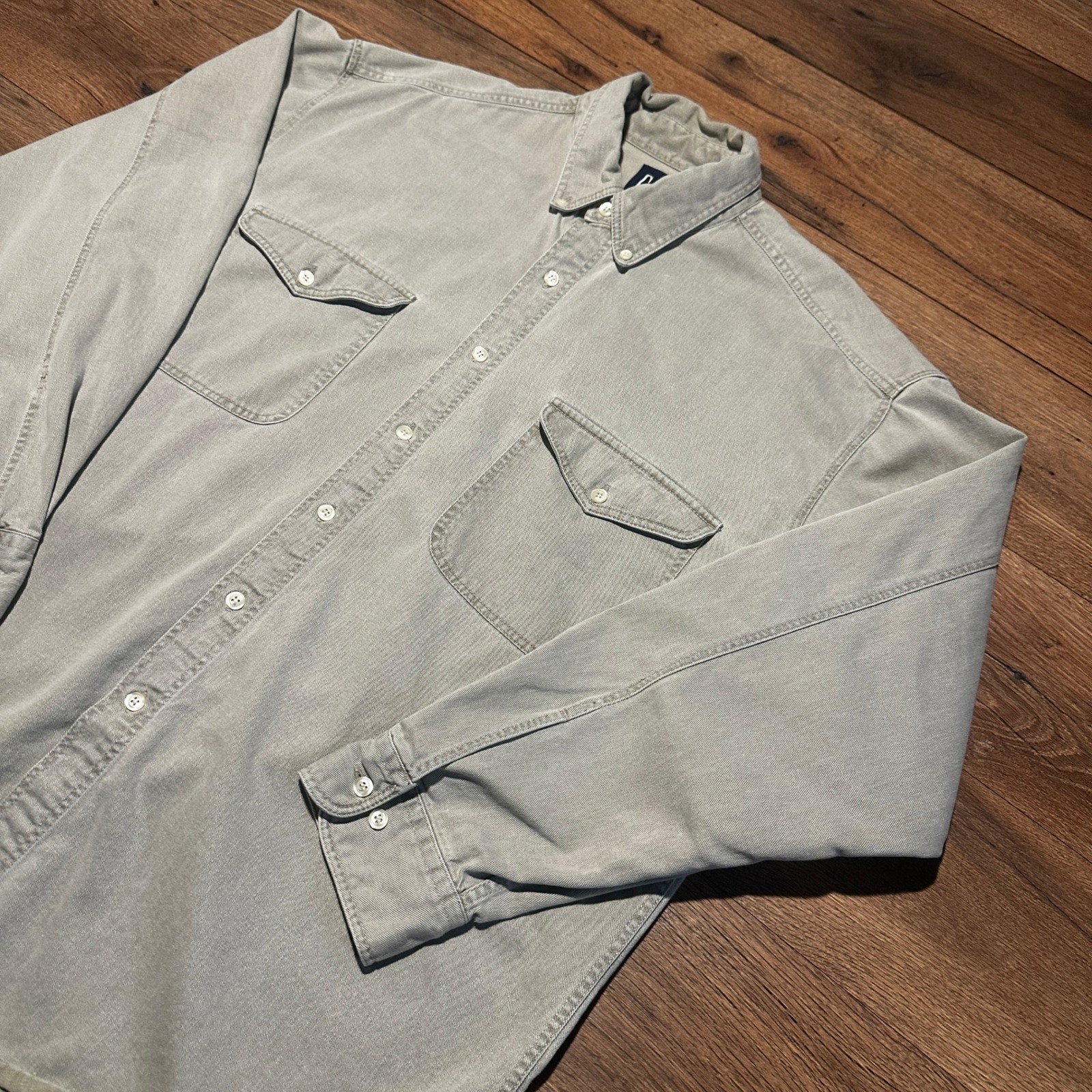 Vintage GAP Khaki Tan Heavy Cotton Twill Button Down Shirt Mens XL