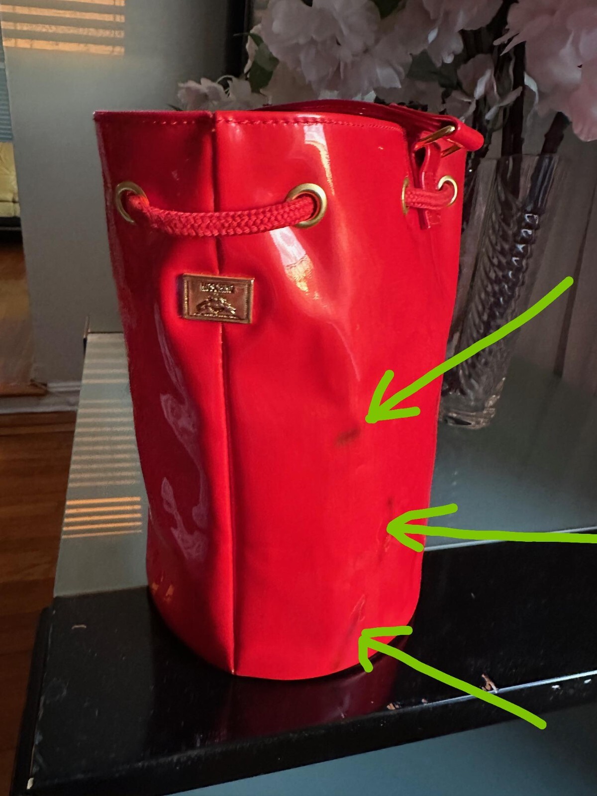 PRE-OWNED MOSCHINO BUCKET HANDBAG MADE IN ITALY BY REDWALL COLOR RED PVC PATENT