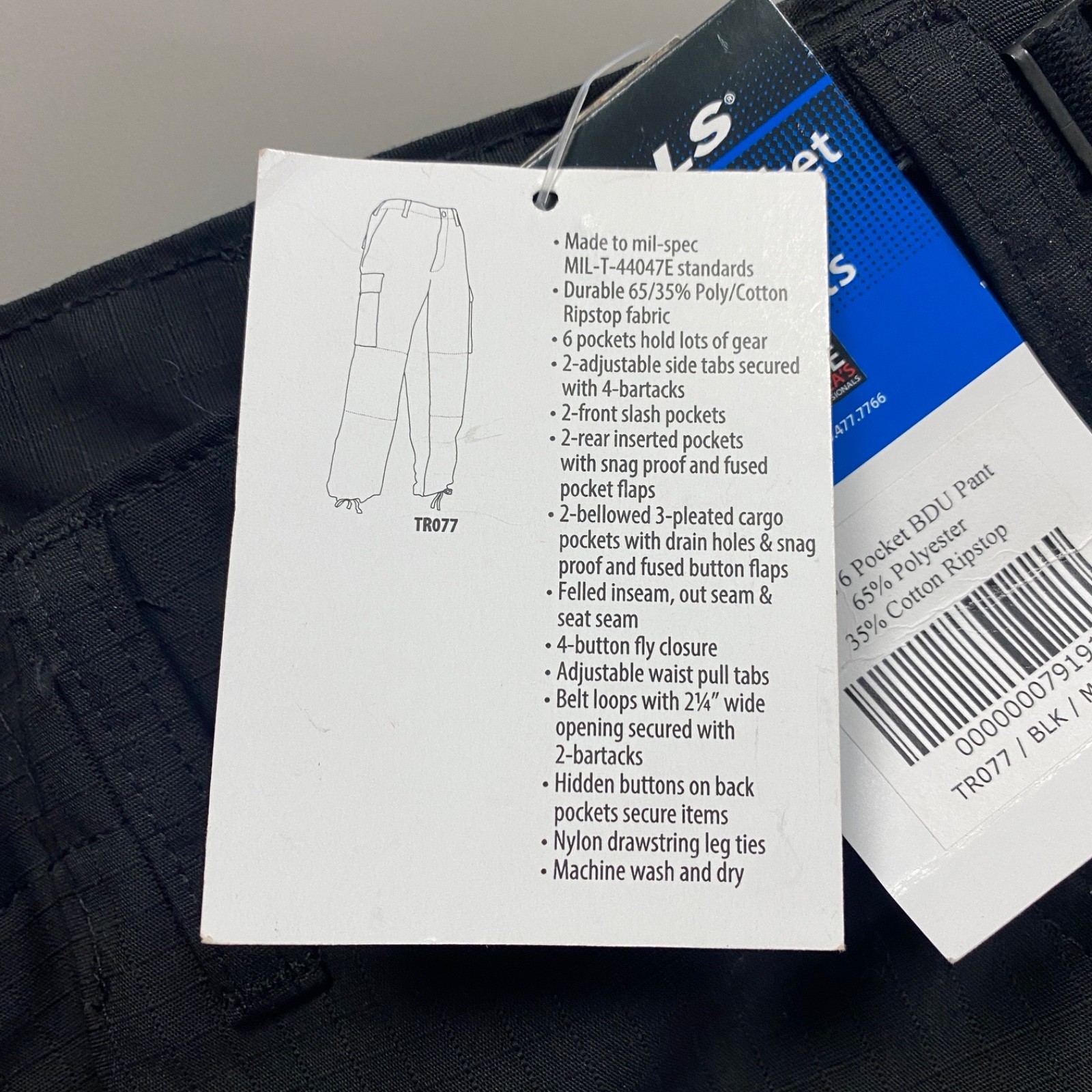 GALLS Mens Medium x 32″ 6 Pocket Ripstop BDU Pants Black Poly Cotton Tactical