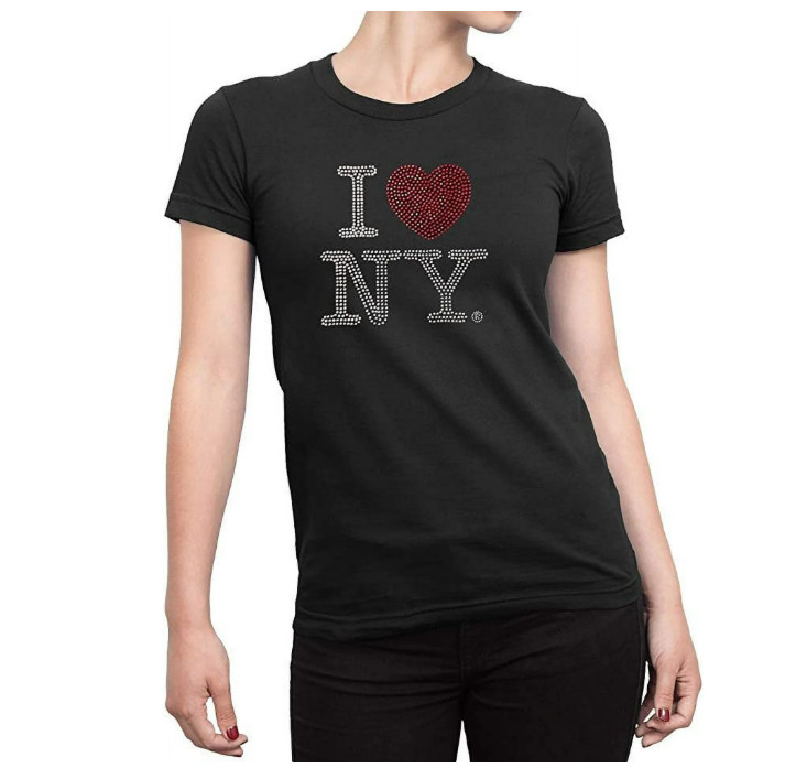 I Love NY Ladies Tee Rhinestone Design Black