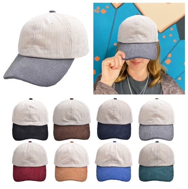 Two Tone Corduroy Baseball Cap Dad Hat Classic Adjustable Soft Plain Cap