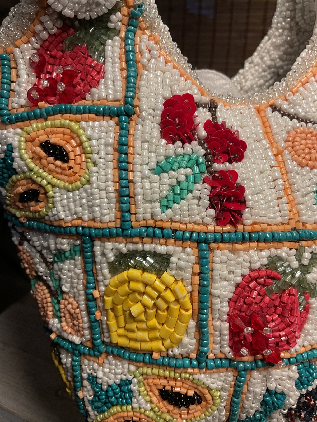 New Release Handcrafted in India Fruit Plaid Bucket Beaded Bag Viral TikTok