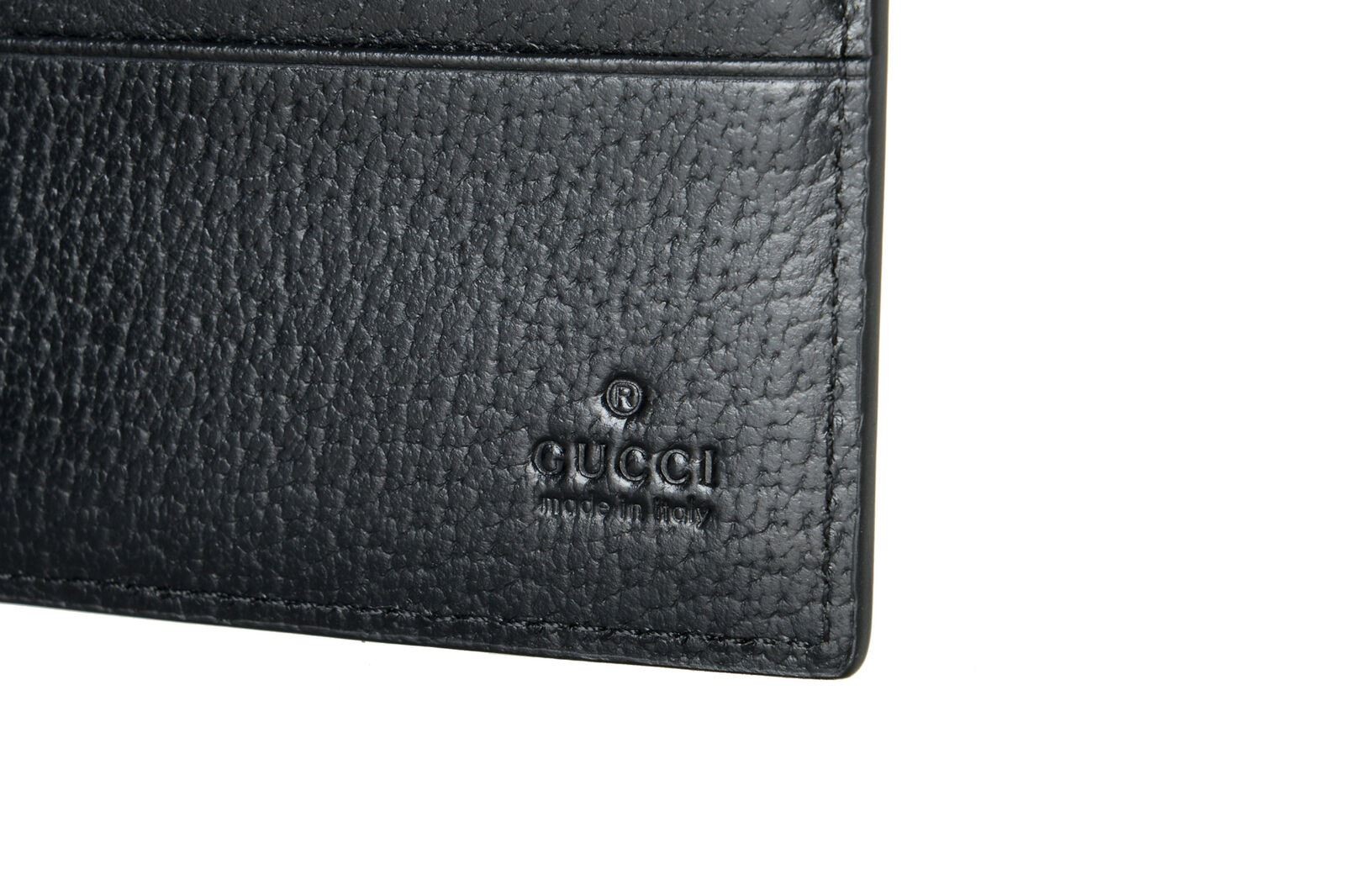 Gucci Men’s Black & Gold Bee Star Print Textured Leather Bifold Wallet
