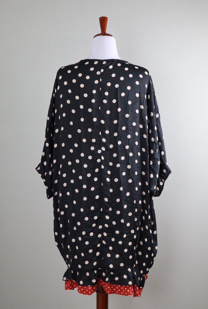 ALEMBIKA $235 Crinkle Polka Dot Ruffle Contrast Hem Dolman Dress Size XL