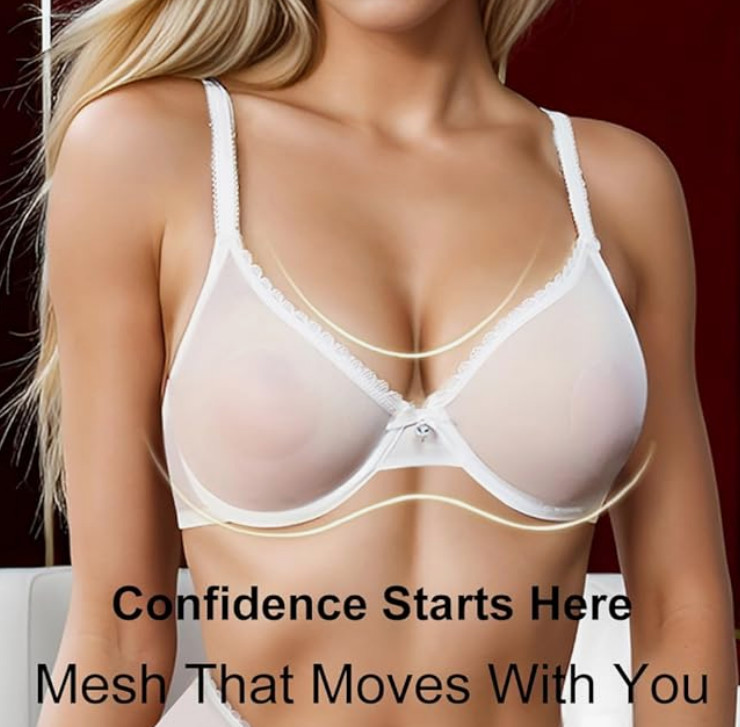 Women’S See through Sheer Mesh Unlined Underwire Everyday Bra and Panties