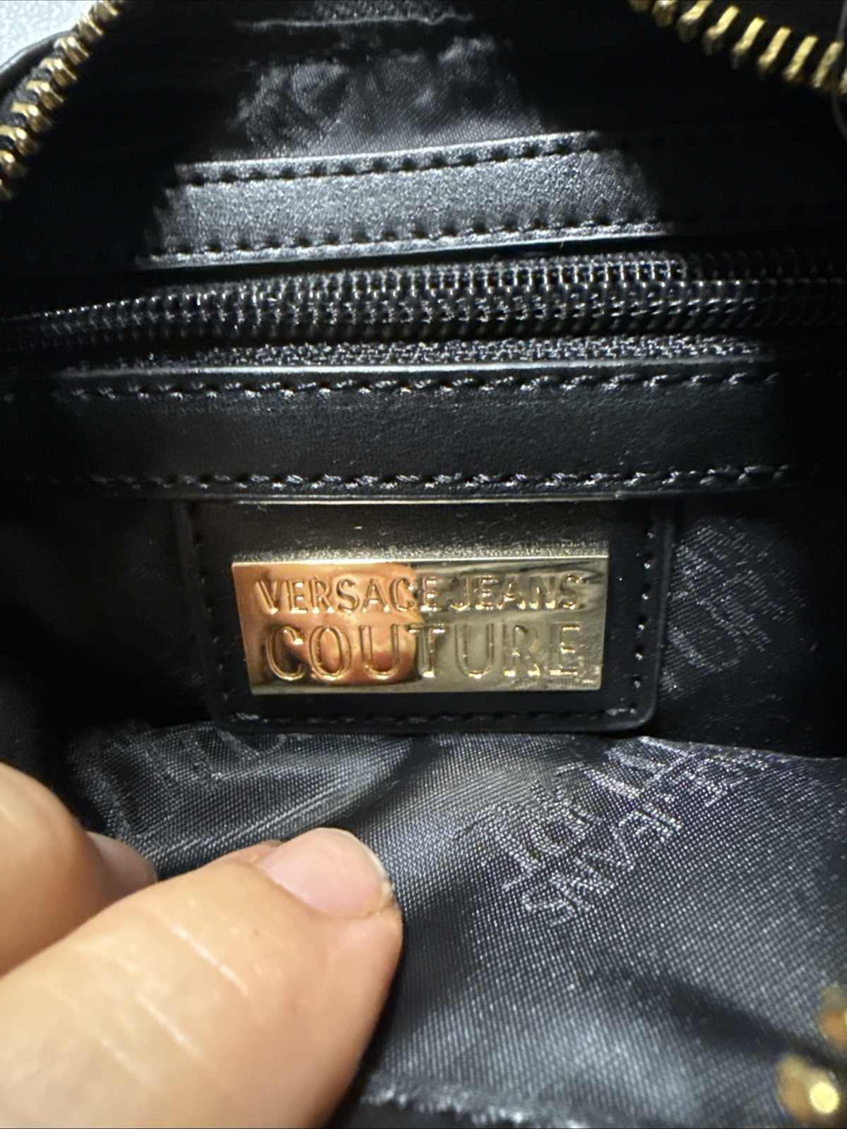 Versace Jeans Couture Shoulder Bag Black W9.1xH6.7″ Gold Chain Strap