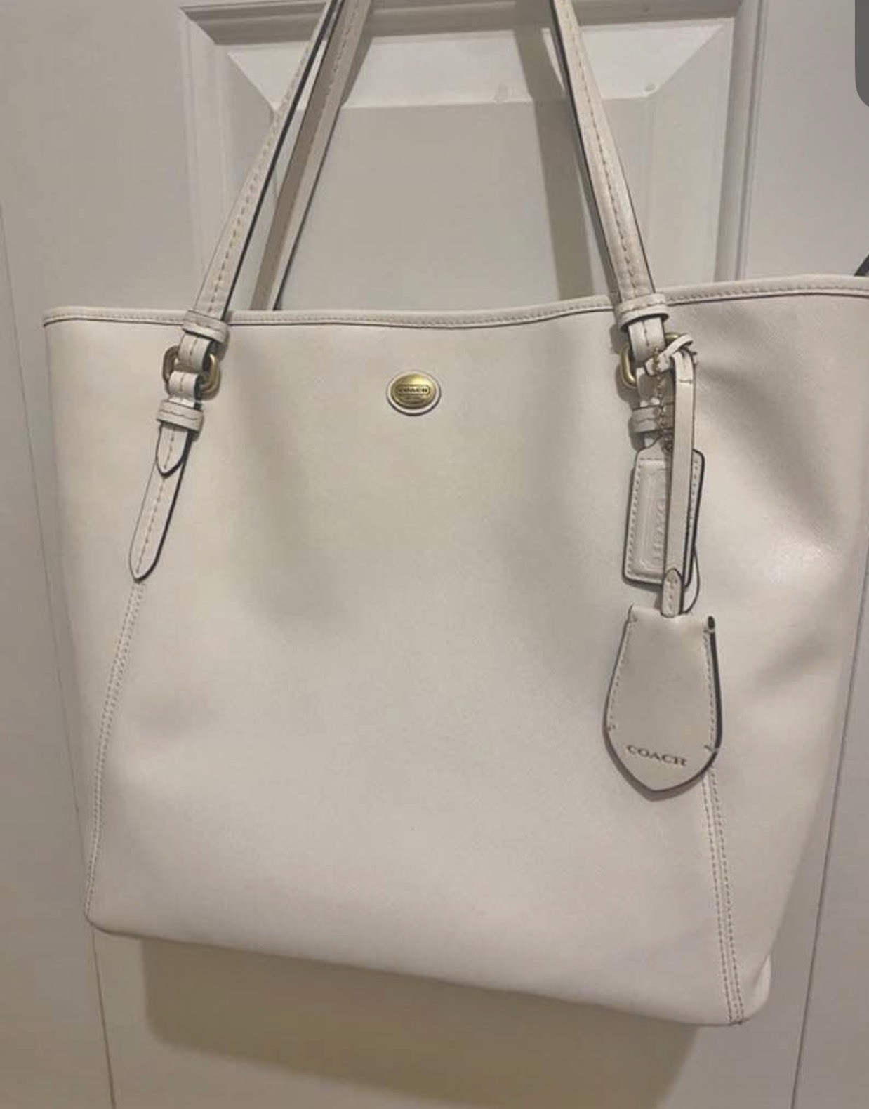 Coach Peyton Ivory Leather Zip Top tote shoulder Bag F27349