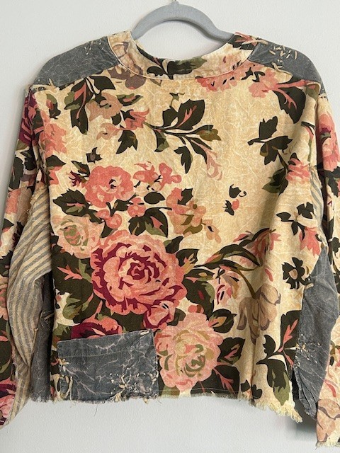 #1396 A Rare Bird Chambray Knotted Floral Mixed Shabby Chic Shirt/Jacket NWT