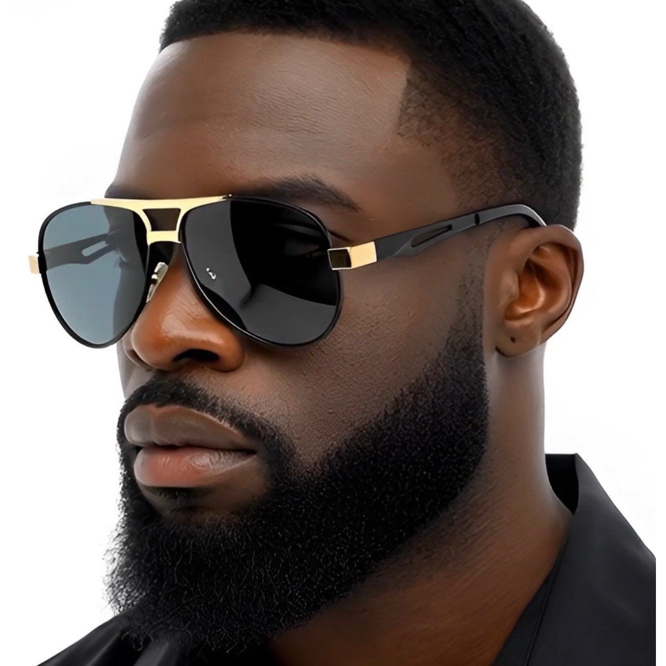 Mens Polarized Sunglasses HIP HOP Elegant Gold Trim Black Lenses Driving Glasses