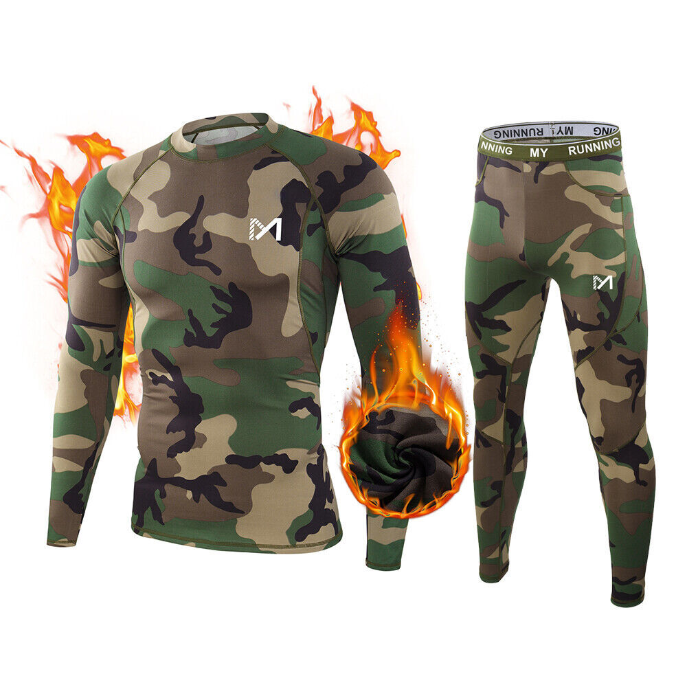 Mens Thermal Underwear Set Sport Long Johns Base Layer Warm Compression Camo Set