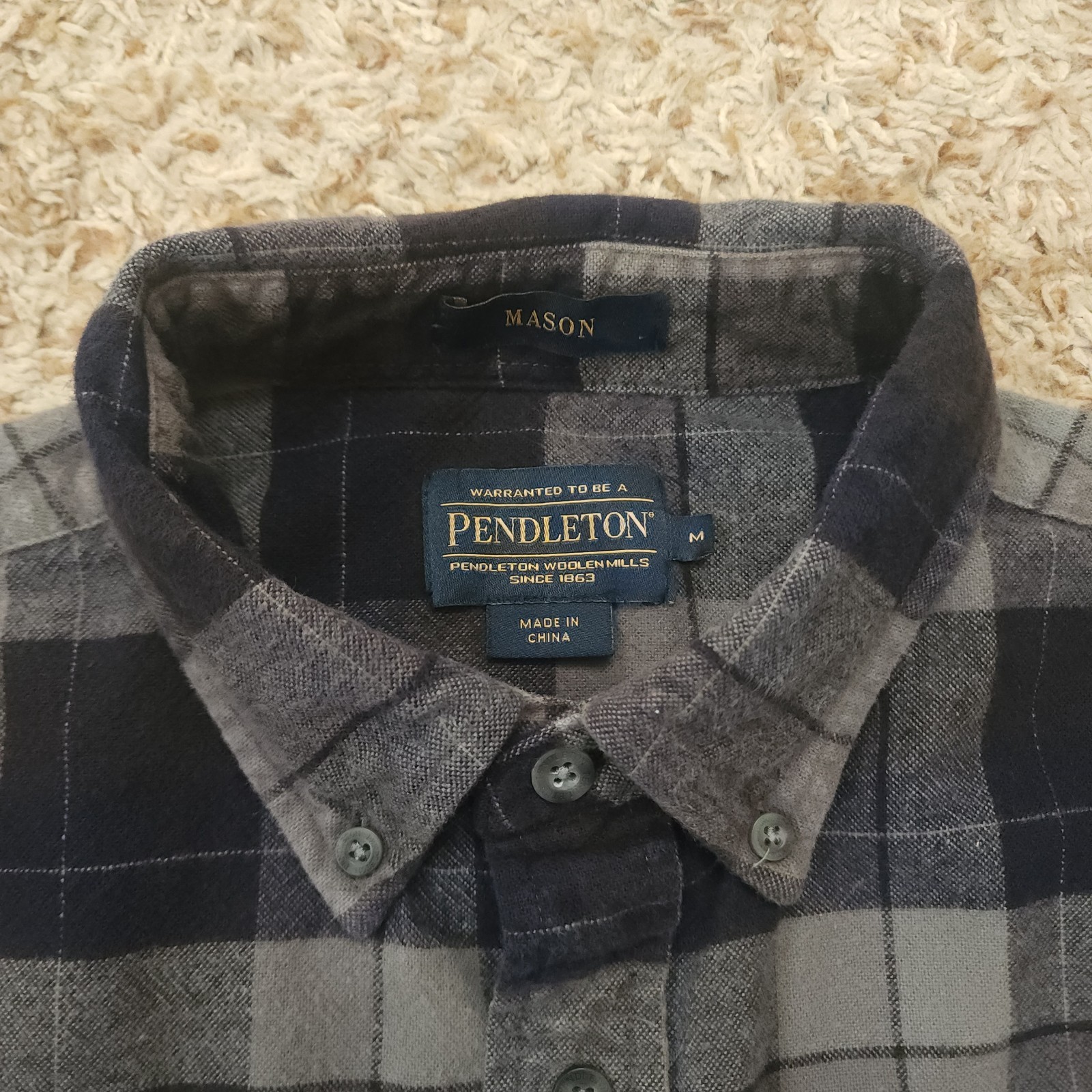Pendleton Mason Gray Plaid Mens L Oxford Long Sleeve Button Up Shirt