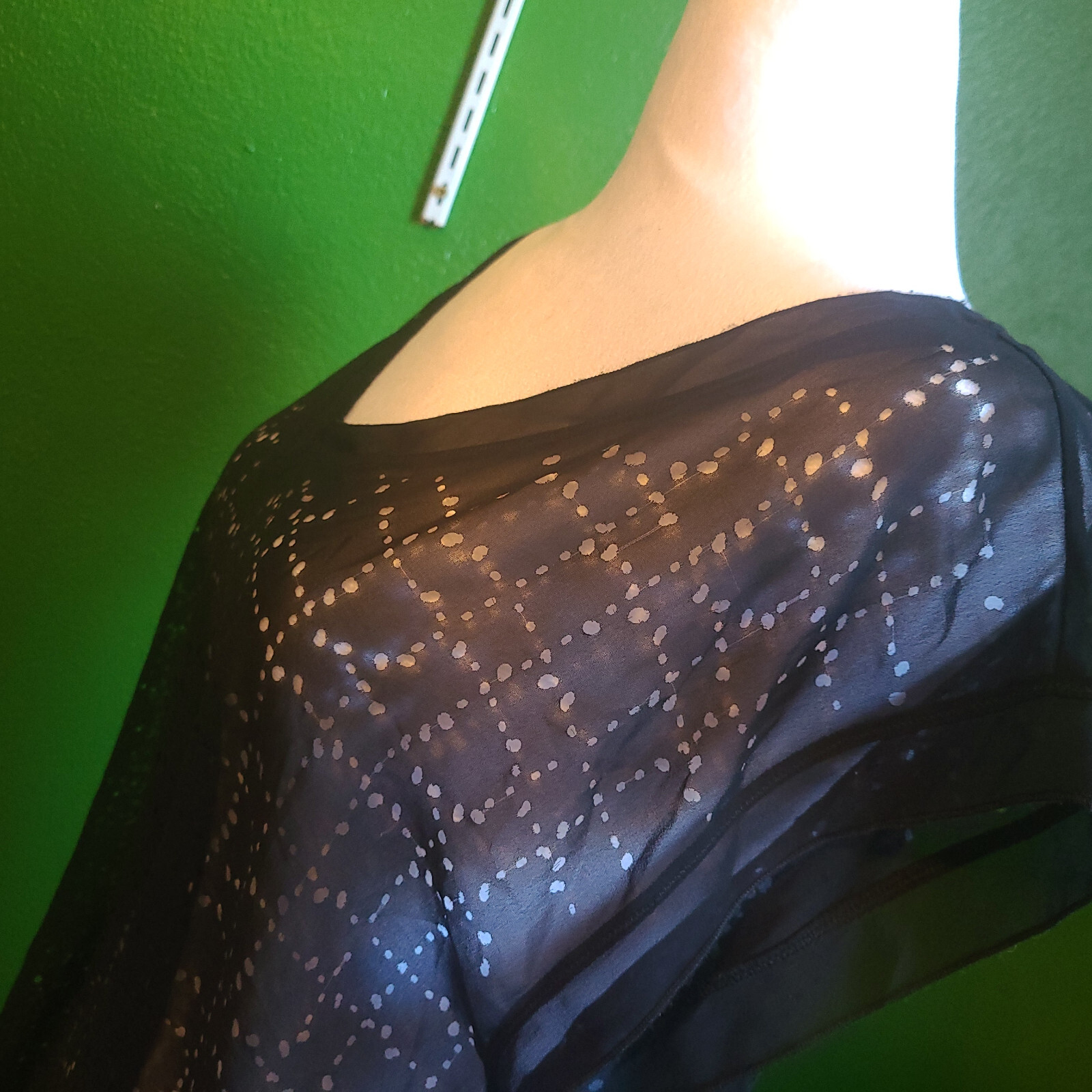 Eileen Fisher sheer see thru top 100% recycled polyester black PM