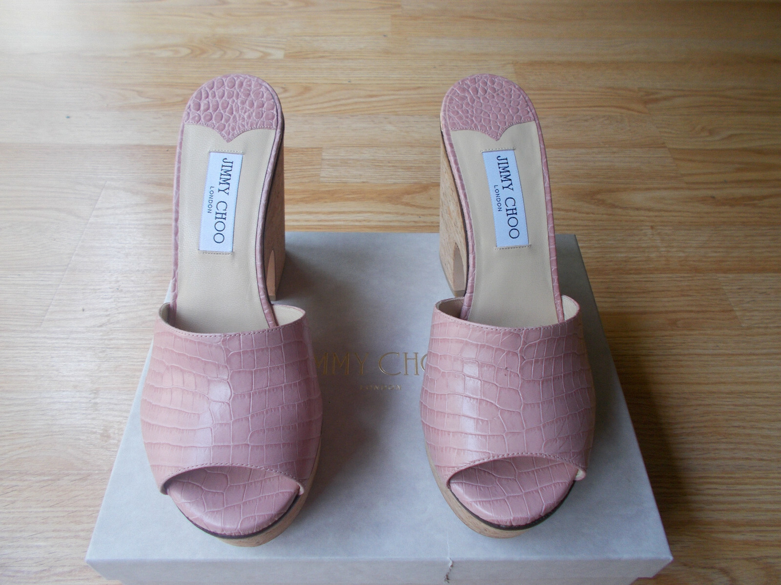 Jimmy Choo Deedee 125 mm Slide Sandals Wedge Cork Heel Blush 40 US 9 9.5 NIB