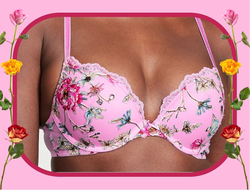 38C Raised Pink Posey Daisy Embroidery Dream Angels Victorias Secret PU UW Bra