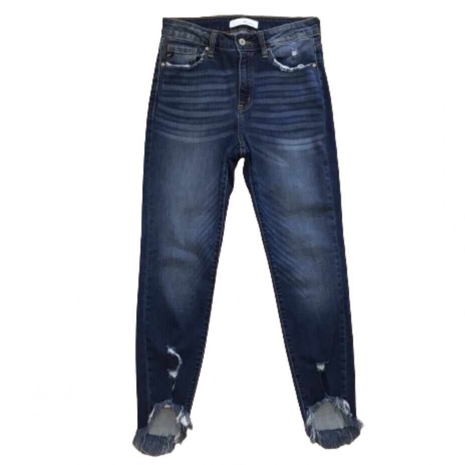 KanCan Mid Rise Skinny Raw Hem Ankle Jeans Medium Distressed Rinse 7/27