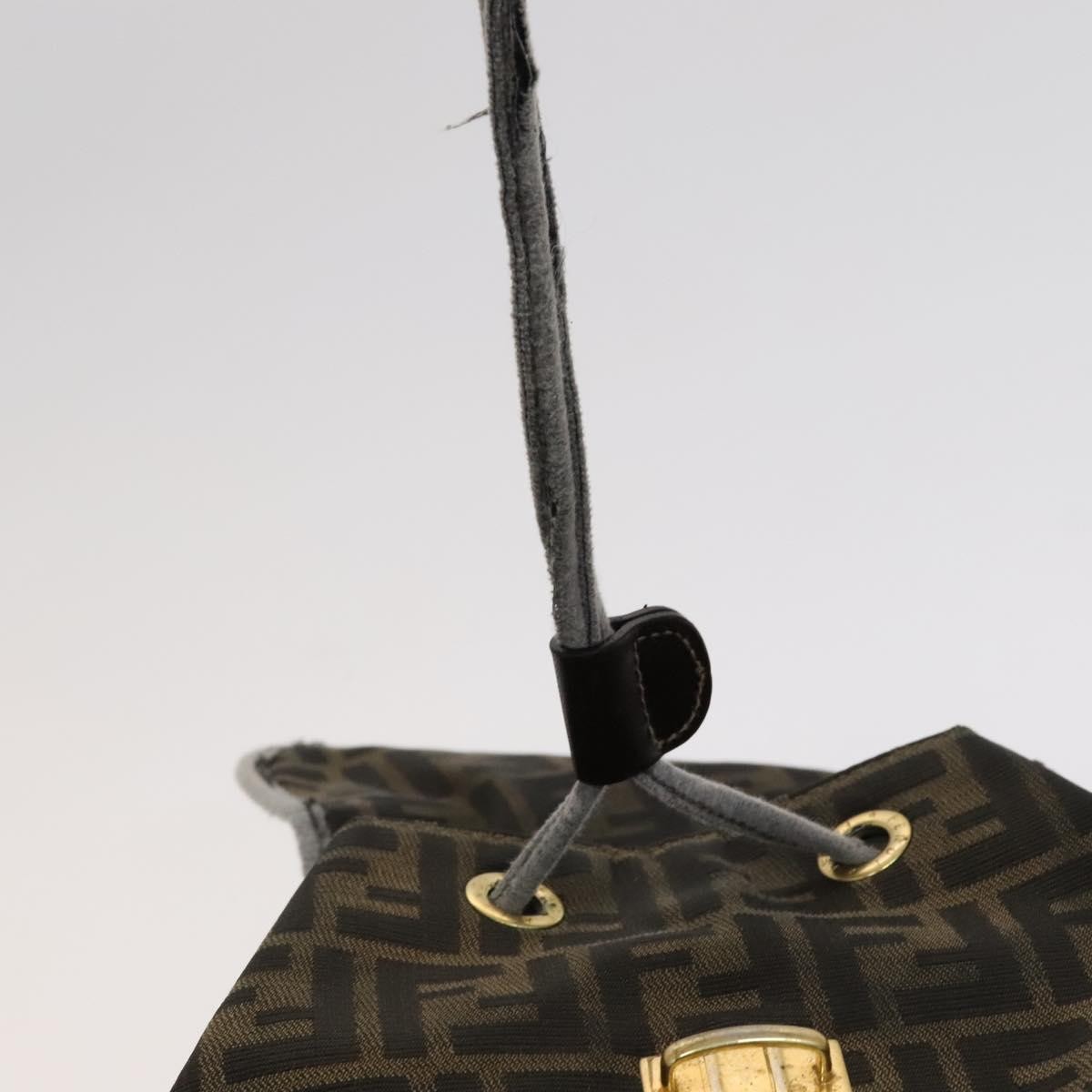 FENDI Zucca Canvas Backpack Brown Black gold Auth 111351