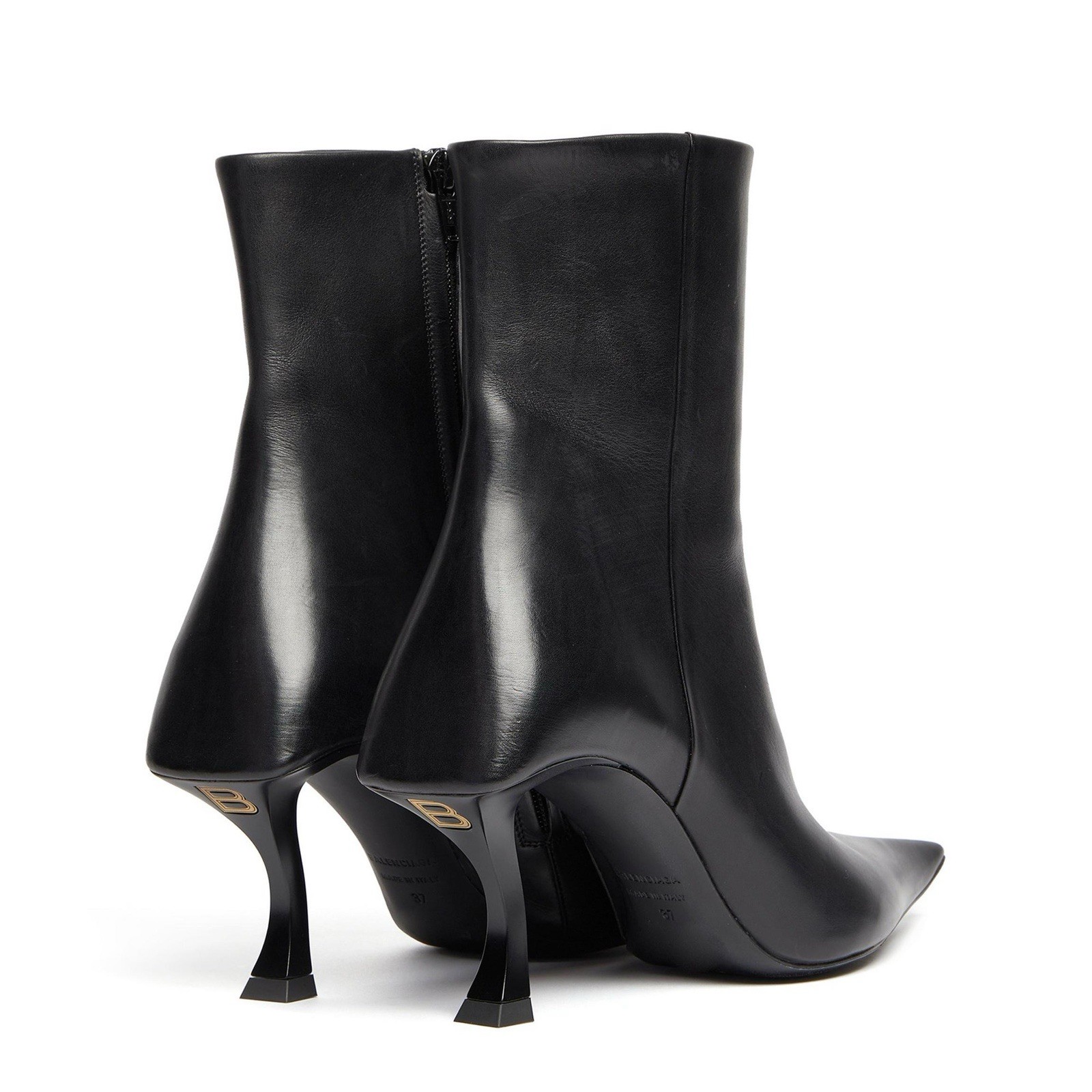 Balenciaga Black Women’s Hourglass Pointed Toe Stiletto Zip Leather Bootie EU 38