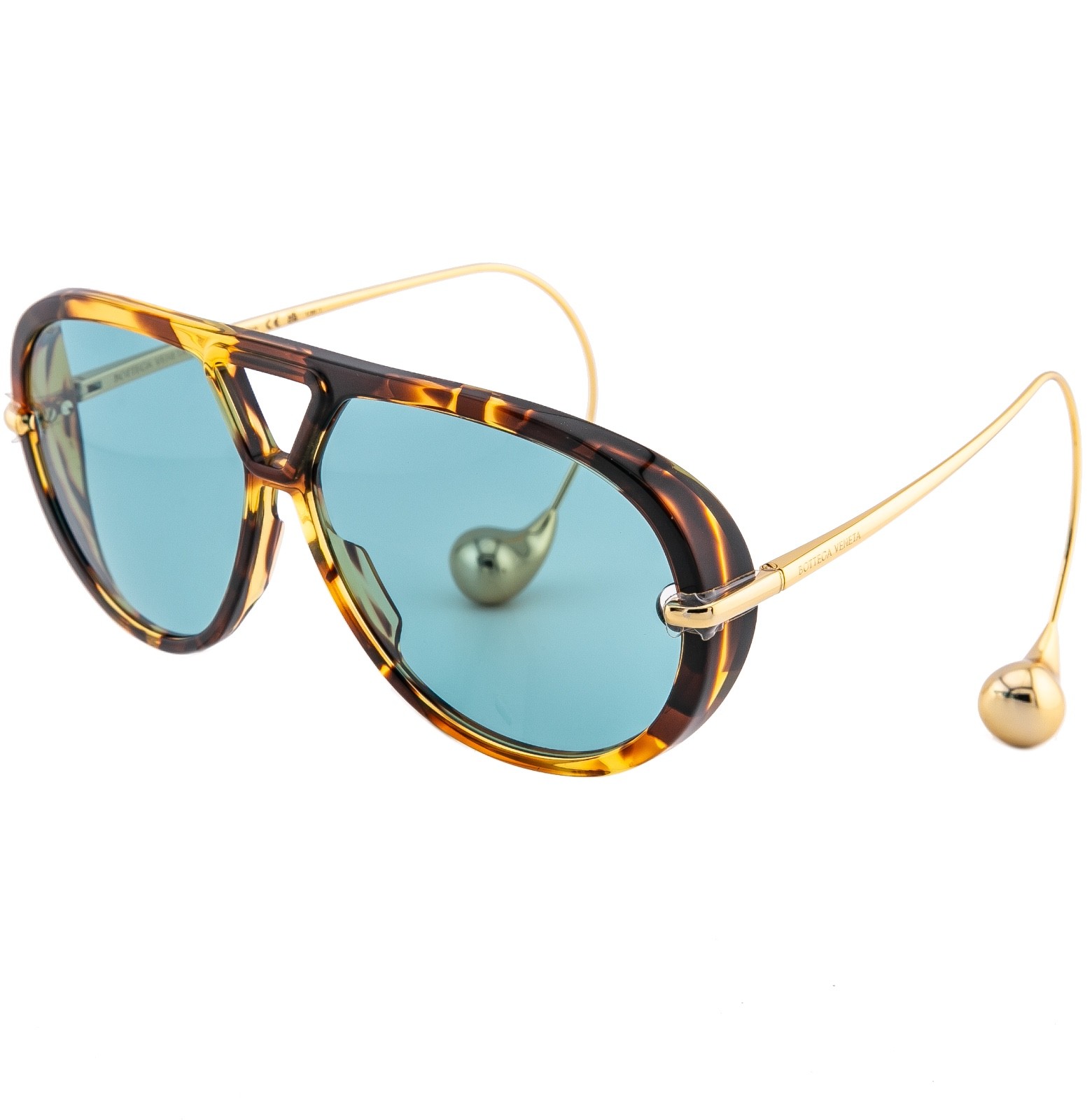 BOTTEGA VENETA 1273 DROP BV1273S Metal Havana Green Unisex Pilot Sunglasses 007
