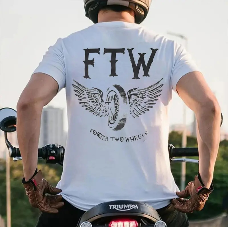 FTW FOREVER TWO WHEELS Angel Wings Graphic Print T-shirt, Top Menswear, Cotton