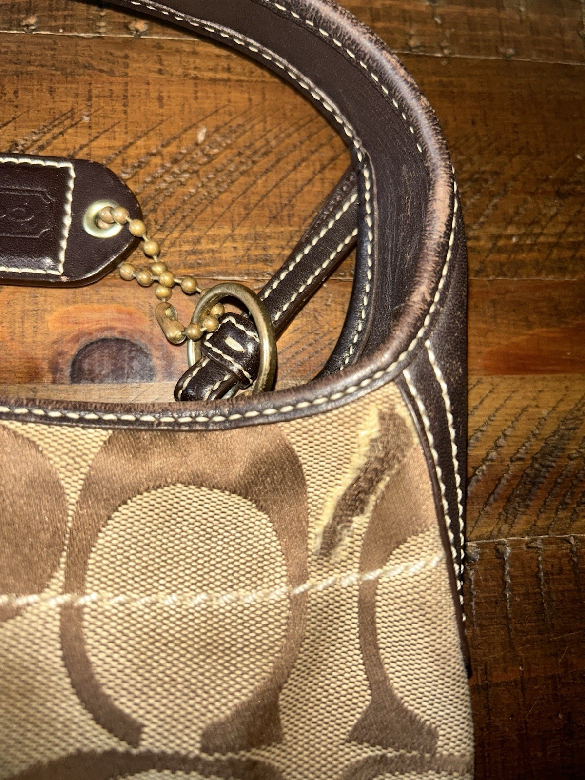 COACH Vintage Y2K Signature Logo Small Ergo Hobo Bag Brown Leather Trim 10763