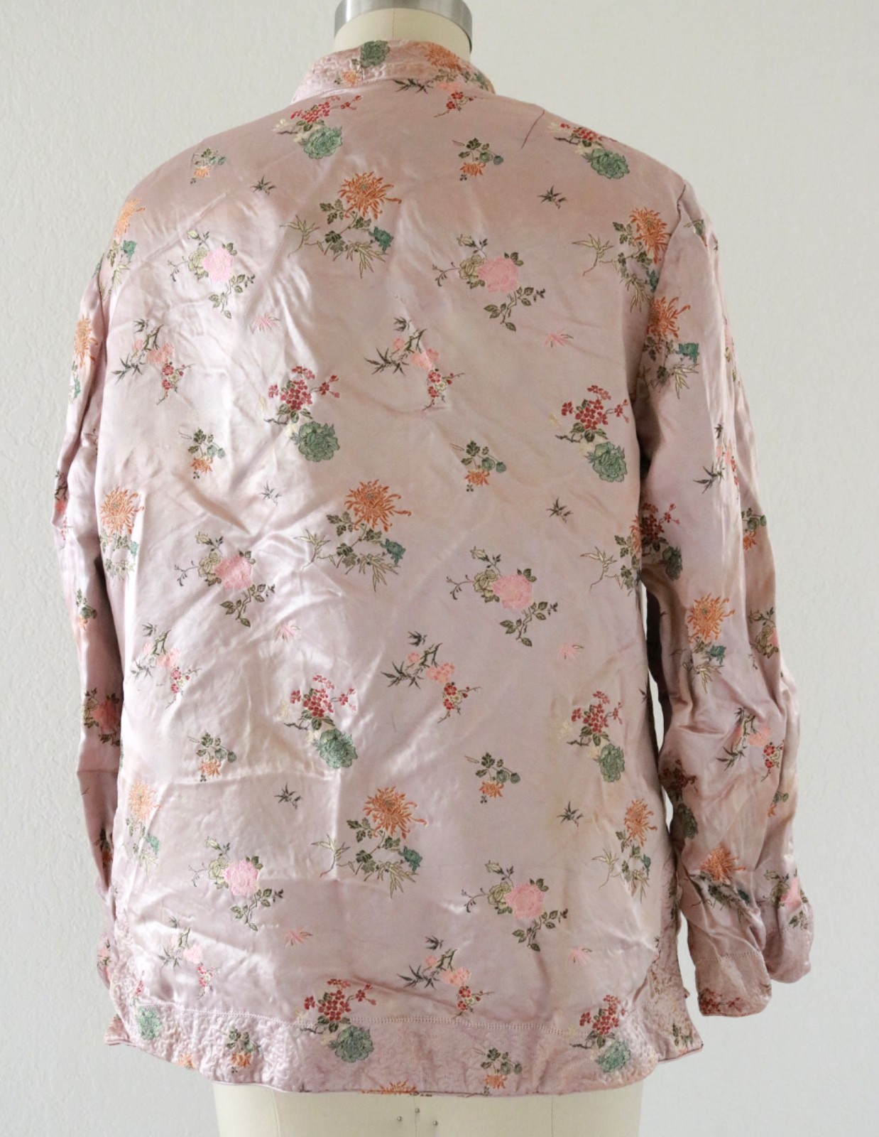 Vintage Reversible Satin Pink & Burgundy Chinoiserie Floral Chinese Jacket READ