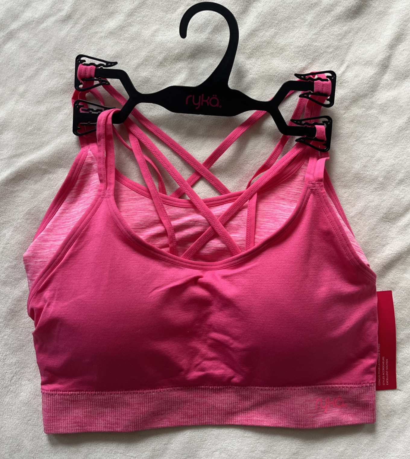 RYKA Sports Bra 2 PACK Supportive Removable Pads Crossback Tagless NWT LARGE