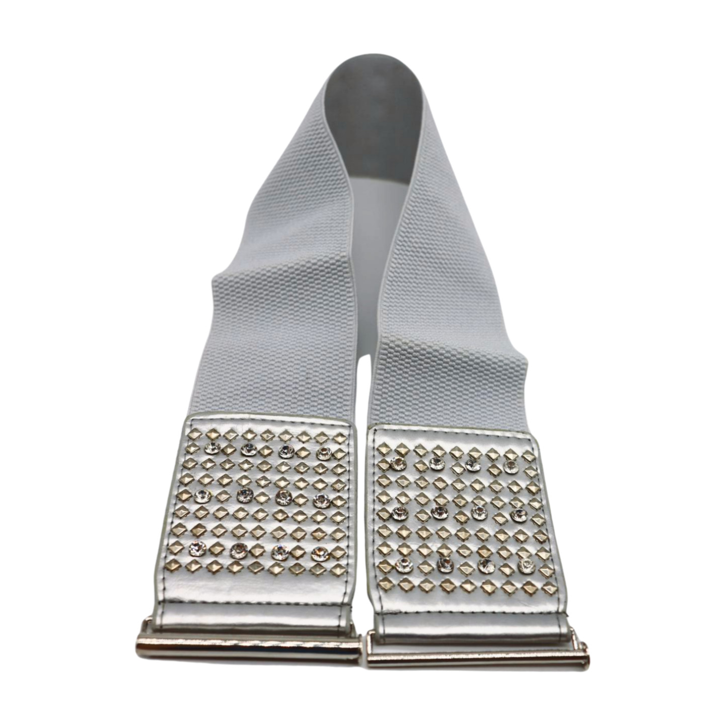 Women Silver Color Elastic Wide Waistband Holidays Fashion Belt Metal Studs S M
