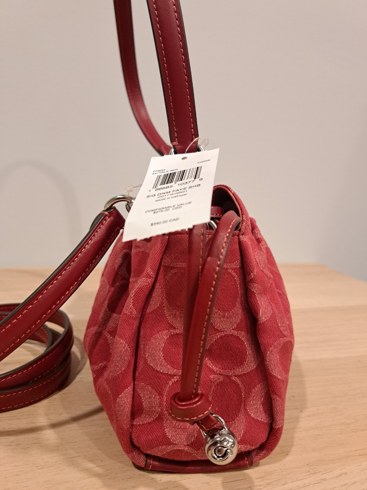 New Authentic Coach Faye Shoulder Bag Signature Logo C Denim CDB93 Silver Red