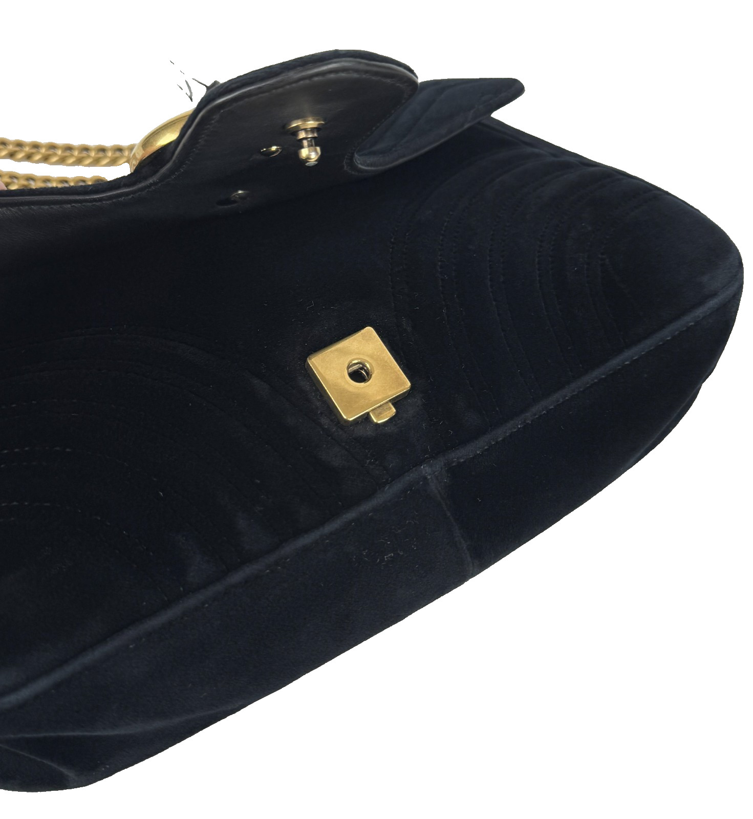 Gucci Auth Black Double G Marmont Medium Velvet Crossbody Shoulder Chain GG Bag