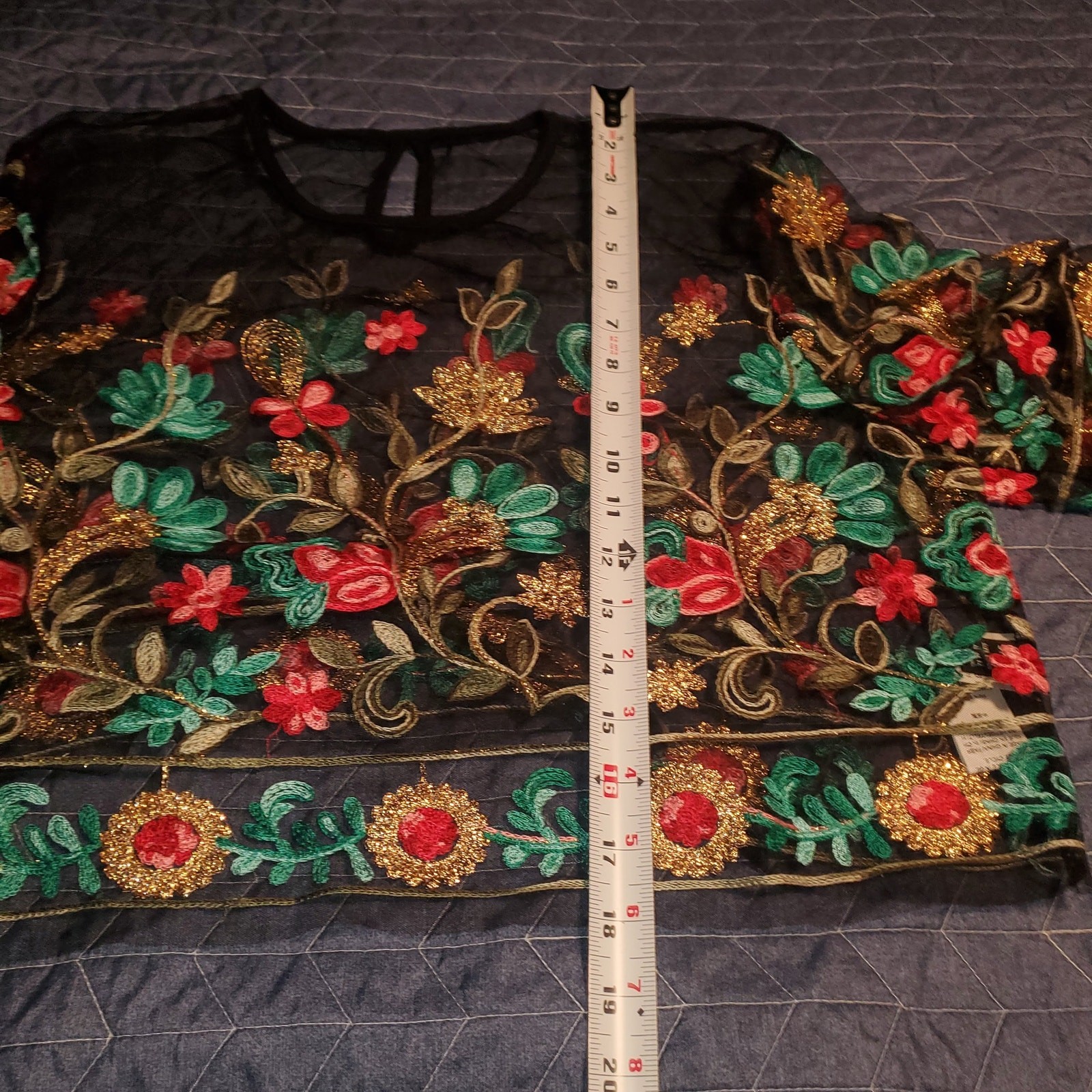 SHEIN Sheer Floral Embroidered Mesh Top US 12 US L Boho Festival