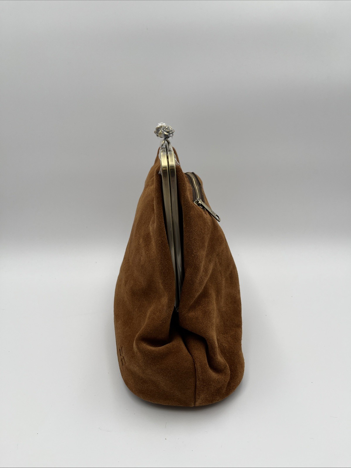 Patricia Nash Large Suede Serafina Frame Kiss-Lock Bag – Cognac Suede