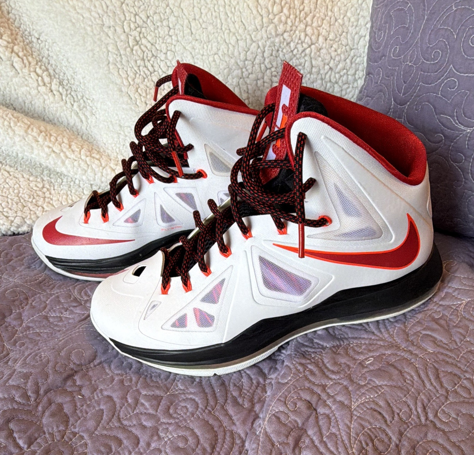 Nike LeBron 10 Men’s “Heat Home” Basketball Shoes White/Red/Black -541100-100