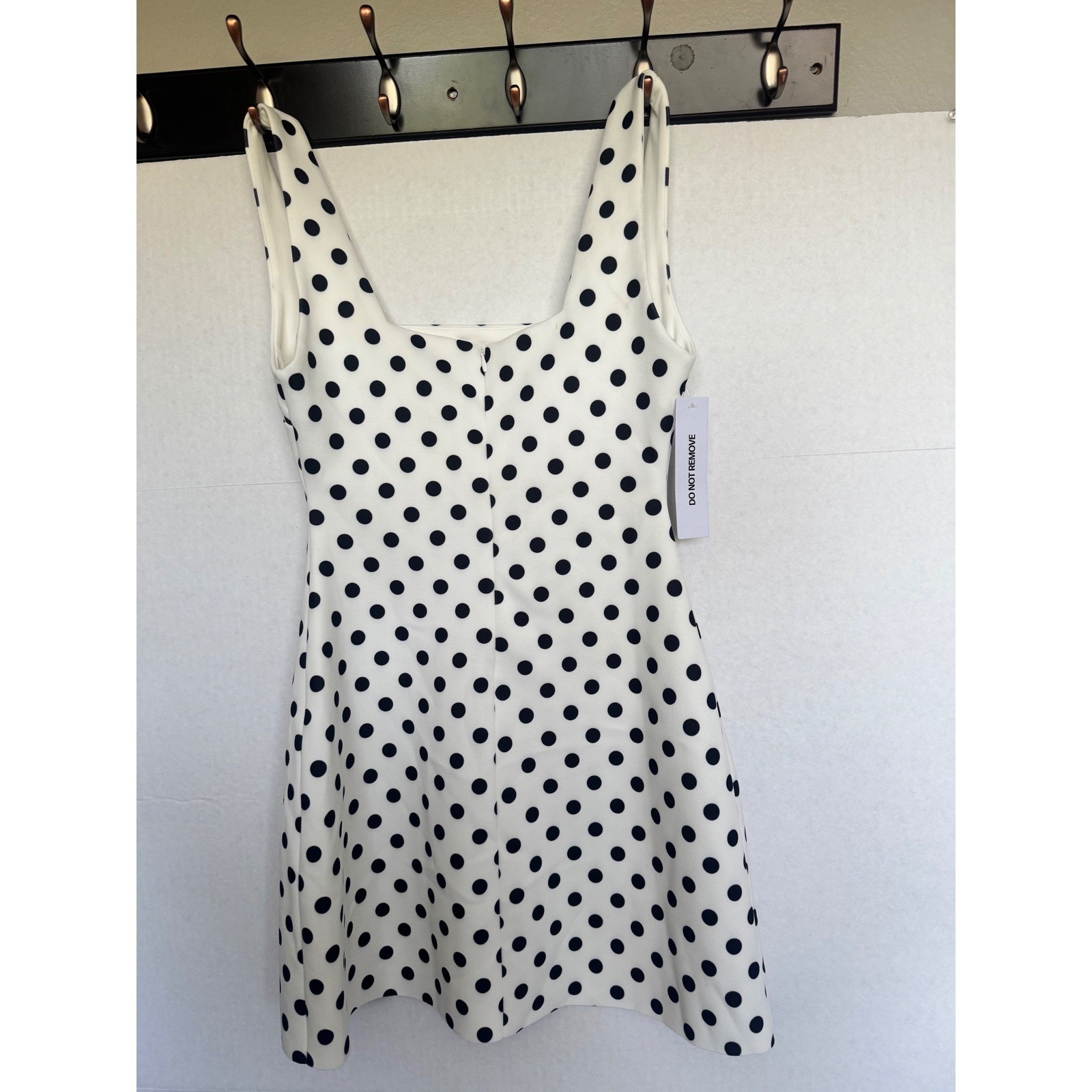 Princess Polly Polka Dot Mini Bomber Dress White Black Square Neck Side Slit 6