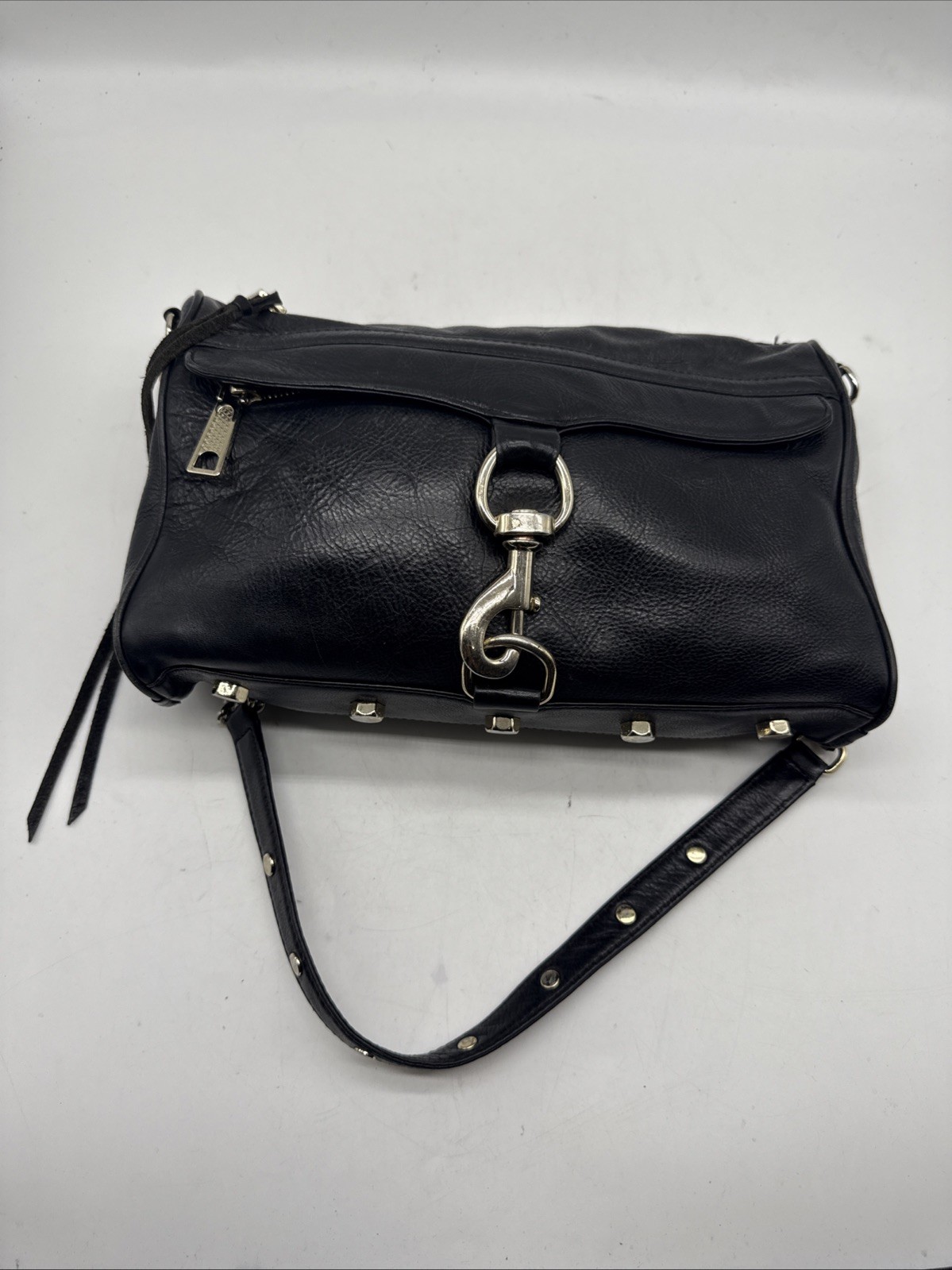 Rebecca Minkoff Mini MAC Black Leather Crossbody Silver Chain Hardware