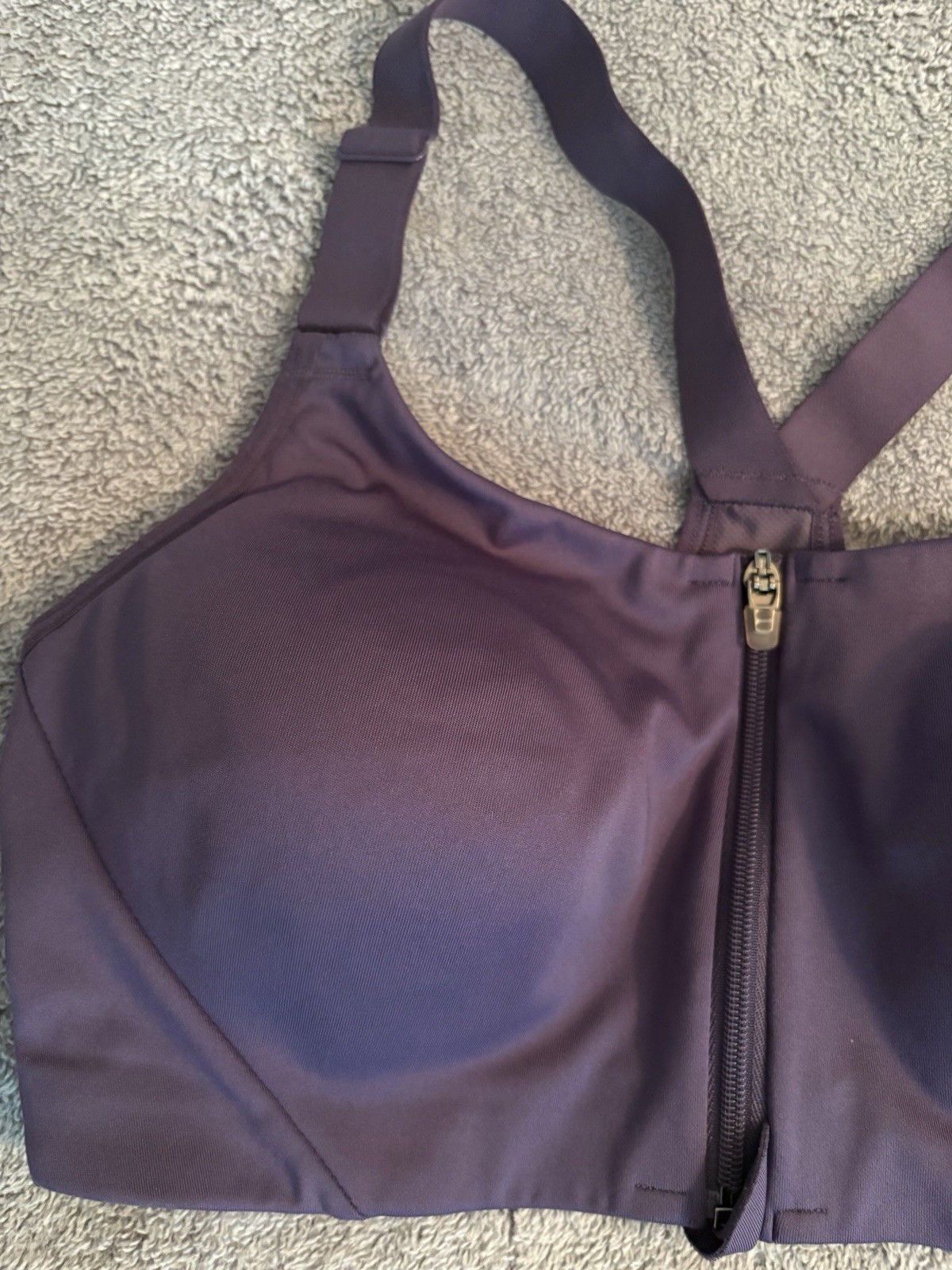 All In Motion Purple Sports Bra 36B Front Zipper Adjustable Straps Padded