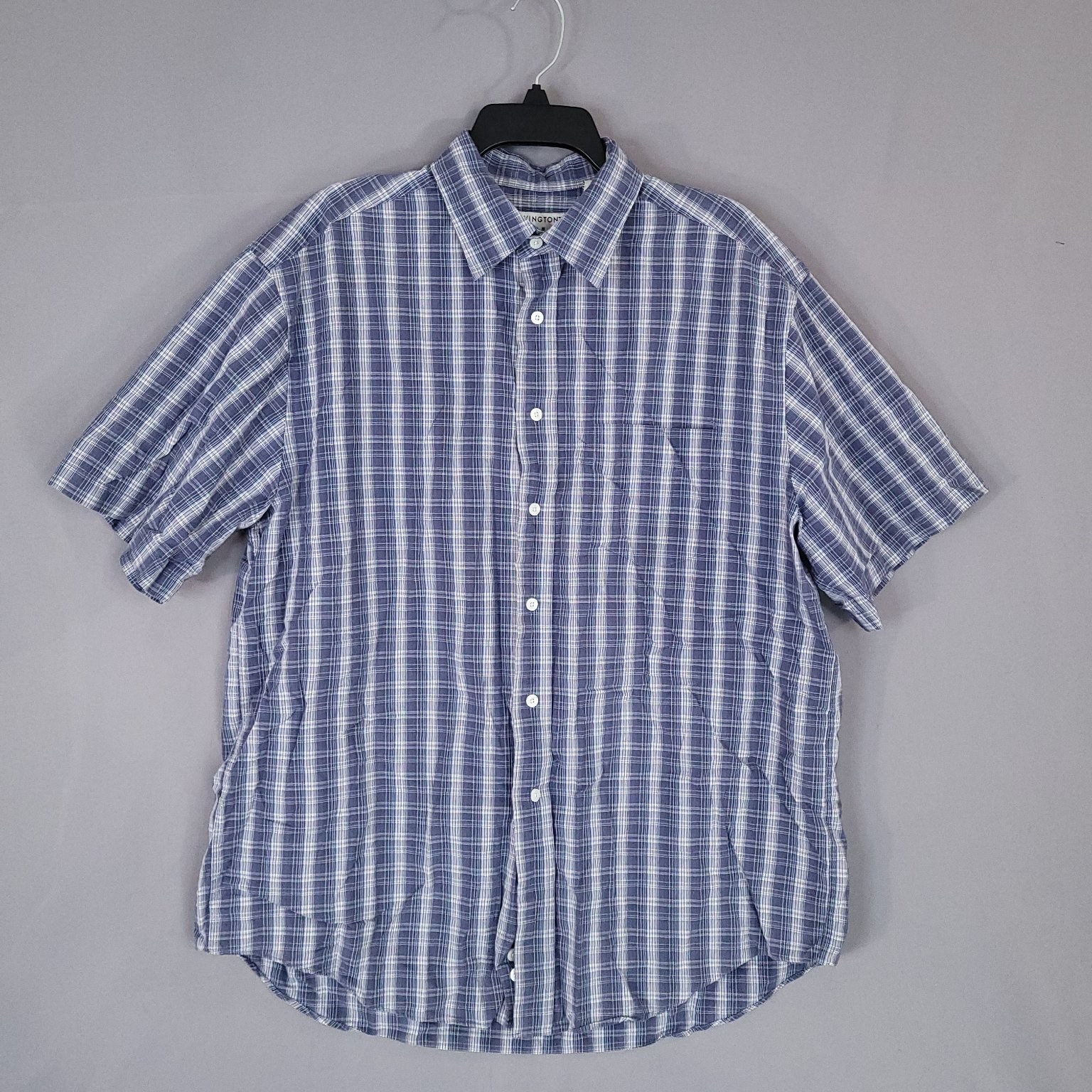 Covington Casual Button-Up Shirt Men’s Blue Plaid L Short Sleeve Cotton