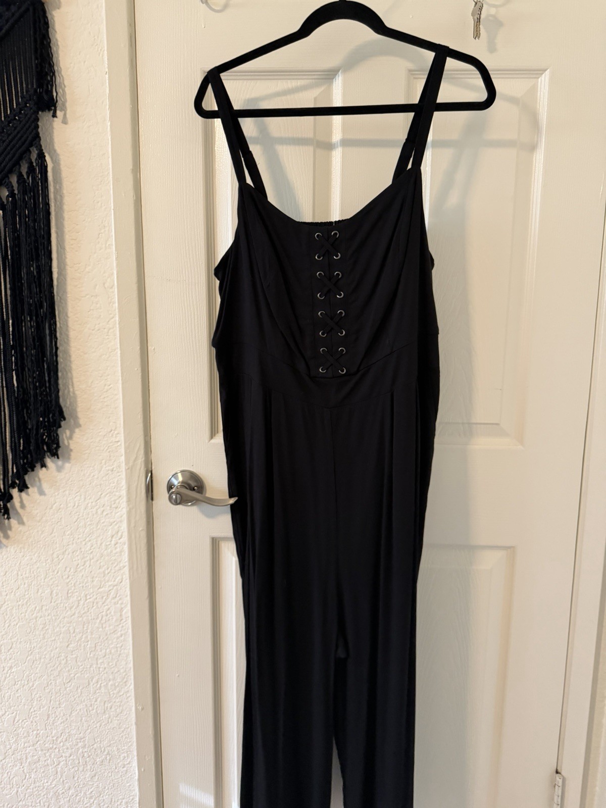 Torrid Black Lace-Up Rayon Jumpsuit Sleeveless Scoop Neck Plus Size 1