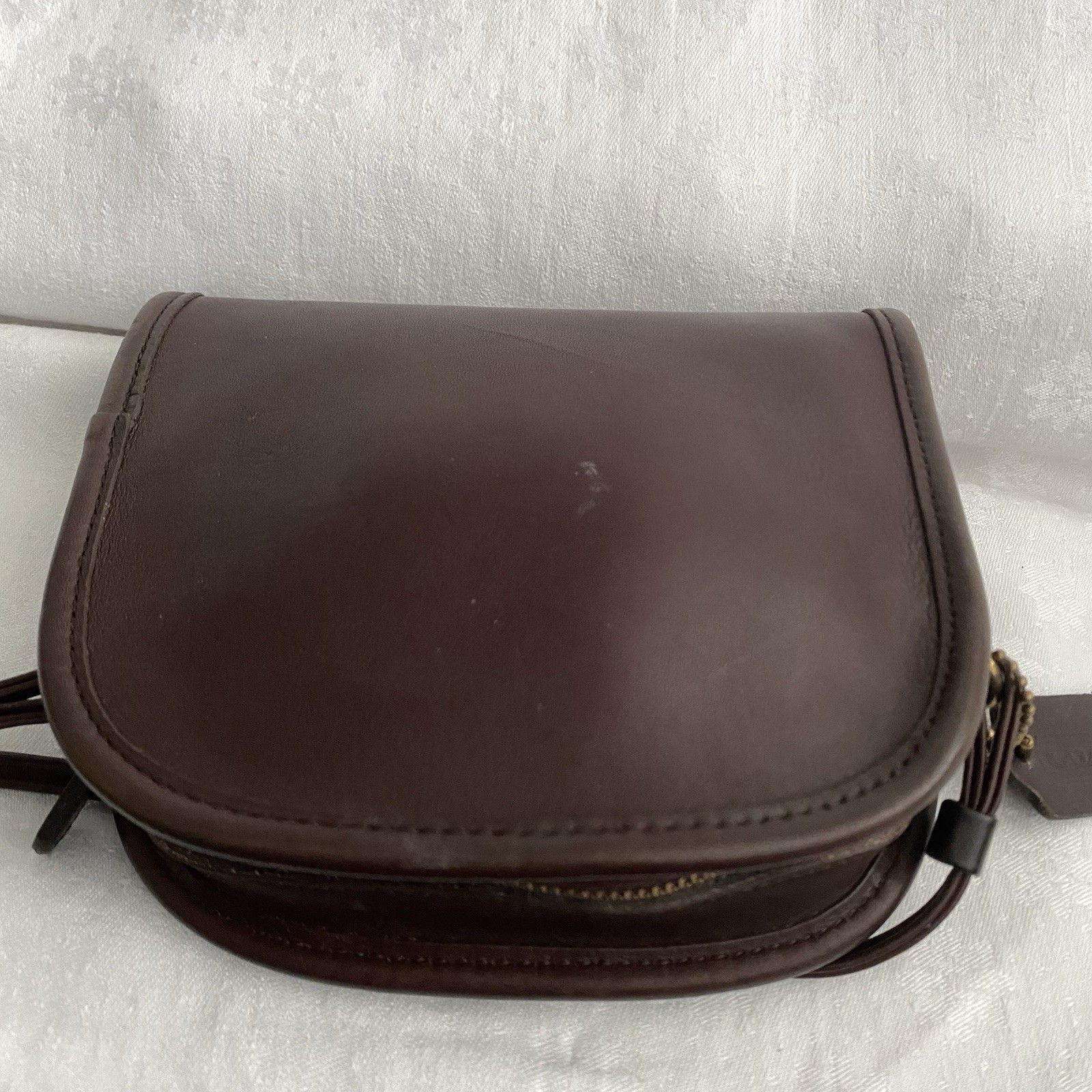 🦢1998 Vintage Coach Abbie Demi Zip Bag • 💟 Mocha Leather • Style #9017🎀