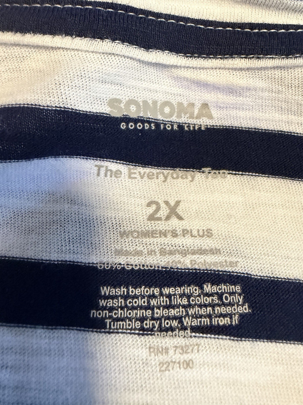 NEW! Women’s Sonoma Everyday Tee Long Sleeve White w/Black Stripes Size 2X