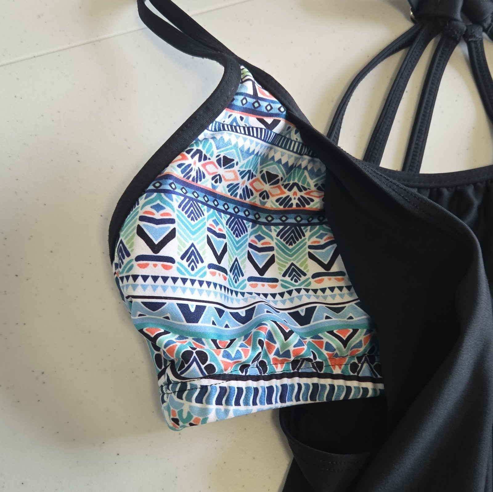 Next Black Geo Racerback Blouson Double-up Tankini Top Adjustable Straps 32B/C