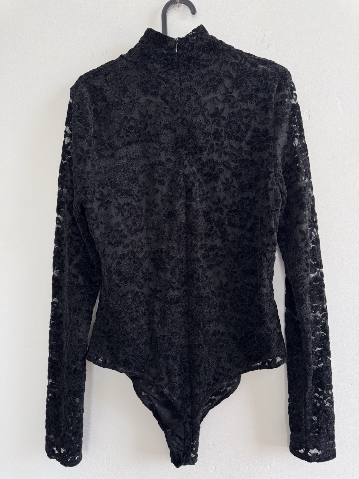 Steve Madden Cassi Black Lace Mock Neck Long Sleeve Bodysuit L Gothic Romantic
